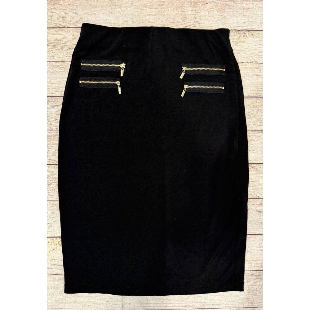 Grace Elements black pencil skirt With gold zip details Stretch Size Medium